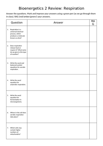 Respiration AQA Biology Bioenergetics GCSE Full Topic | Teaching Resources