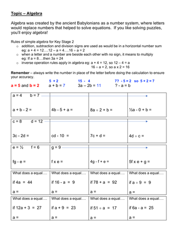 Basic algebra + inverse operations (Answers) | Teaching Resources