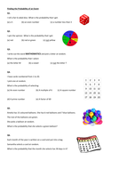 Probability of an Event worksheet (KS3 basic questions) | Teaching