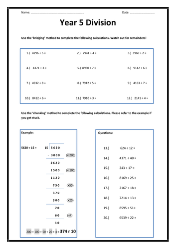 year 5 short division homework