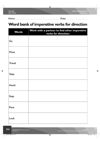 year 56 imperative verbs word choice activity teaching resources