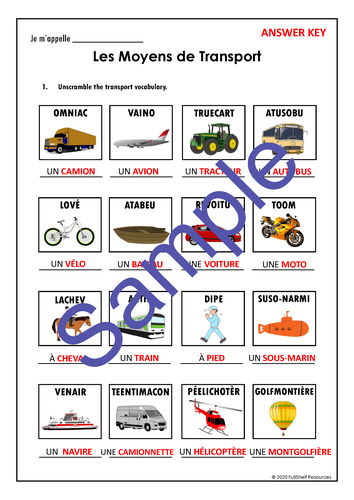 French Transport Worksheets | Teaching Resources