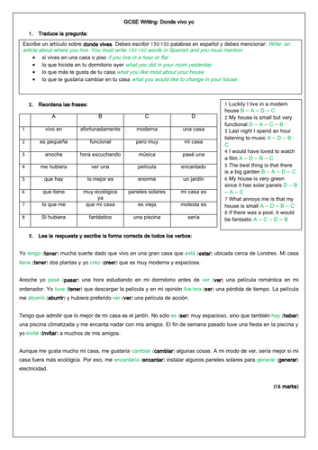 GCSE Spanish Donde vivo yo: House & Home Scaffolded Writing Worksheet ...