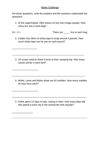 Year 2 HA GD Division word problems. | Teaching Resources