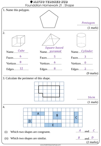 GCSE Foundation basic skills HOMEWORK 120 pages with answers (Home