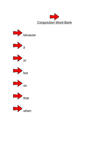 Y2 Conjunctions word bank | Teaching Resources