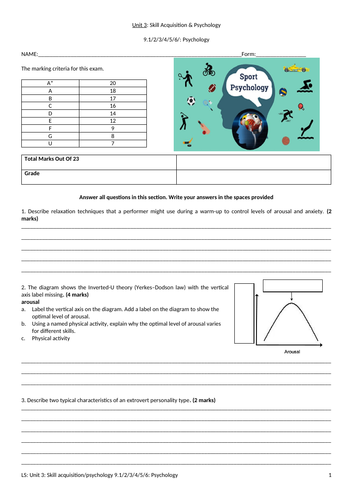 IGCSE PE (spec 2018) 9.1/2/3/4/5/6: Psychology Exam