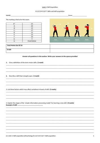 IGCSE PE (spec 2018) 8.1/2/3/4/5/6/7: Skill Acquisition Exam