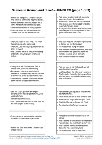 Romeo and Juliet Scene Sort Challenge (Plot Revision) | Teaching Resources