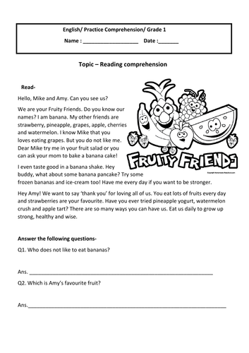 English Reading Comprehension Worksheets For Grade 1set Of 3 6 