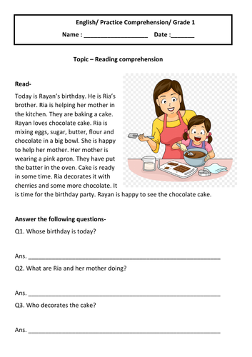 english reading comprehension worksheets for grade 1 set of 3 teaching resources