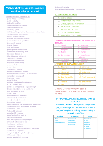 GCSE French 'Social Issues' Vocabulary Worksheet