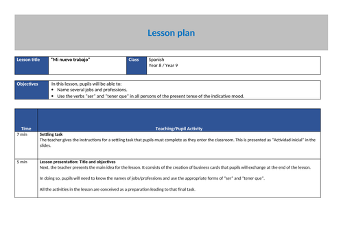 employment jobs professions spanish year 8 year 9