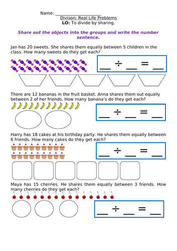 Division by sharing word problems | Teaching Resources