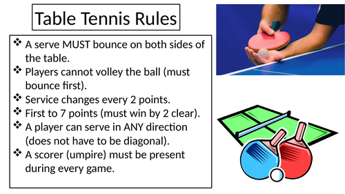 RULES OF TABLE TENNIS