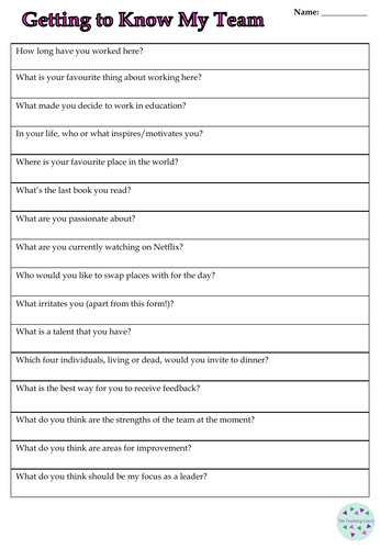 Get To Know Your Team Questionnaire