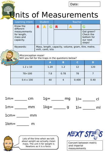 Units of measurements Worksheet | Teaching Resources