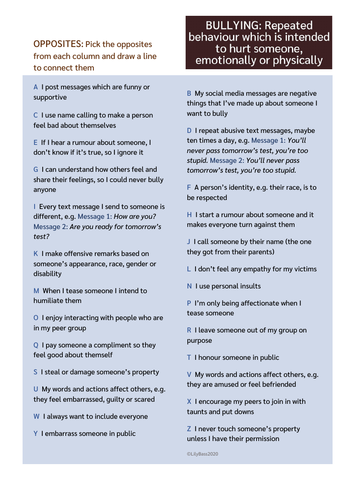 bullying worksheets teaching resources