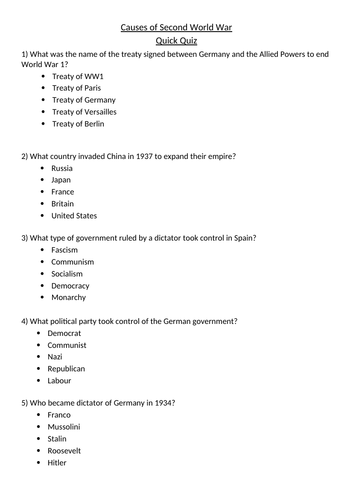 Causes of the Second World War / World War Two (1-2 Lessons) | Teaching ...