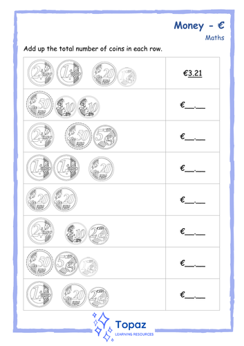 Money Worksheet - Euros - KS1 & KS2 - Maths | Teaching Resources