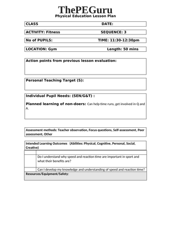 Health Related Fitness Lesson 3- Speed and Reaction Time and self ...