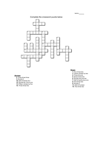 Maths crossword Teaching Resources