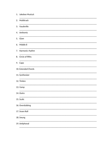 Edexcel GCSE Music: Killer Queen key words and definitions test ...