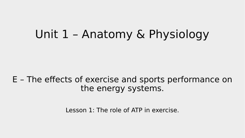 Energy systems scheme of work - BTEC Sport L3 - Unit 1 Anatomy ...