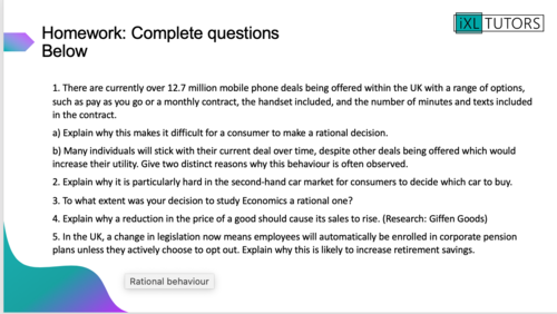 Alternative Views of Consumer Behaviour, Behavioural Economics: A Level Economics