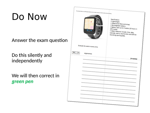 GCSE DT Do Now Exam Questions | Teaching Resources