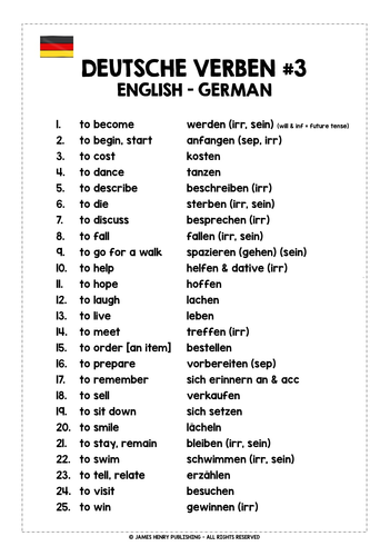 GERMAN VERBS LIST #3 | Teaching Resources