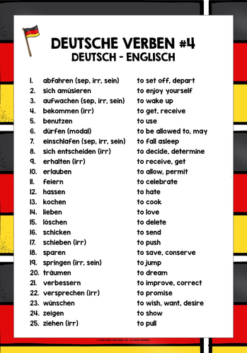 GERMAN VERBS LIST FREEBIE #4 | Teaching Resources