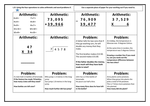 Year 5/6 Four Operations Workout III Differentiated