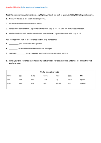 Imperative Verb Worksheet Year 3