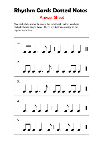 Music Rhythm Cards - Dotted Notes with Audio and Quiz | Teaching Resources