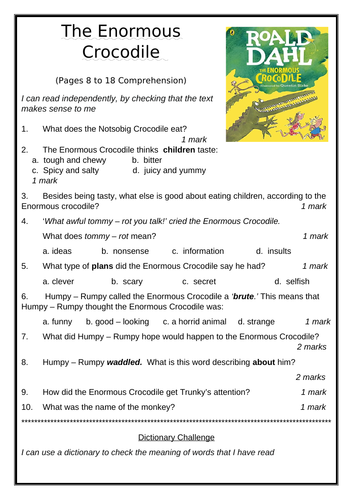 The Enormous Crocodile Pages 8 to 18 Comprehension | Teaching Resources