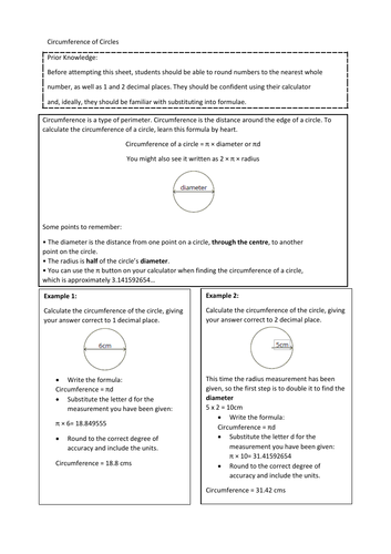 Circumference of A Circle- Home Learning Pack | Teaching Resources
