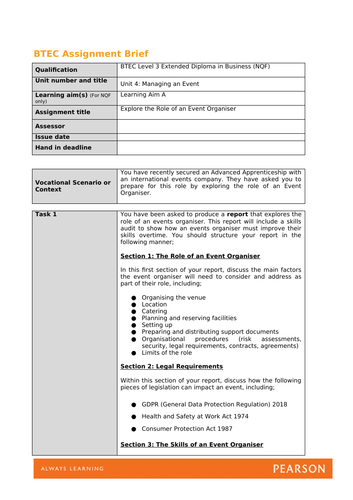btec assignment template