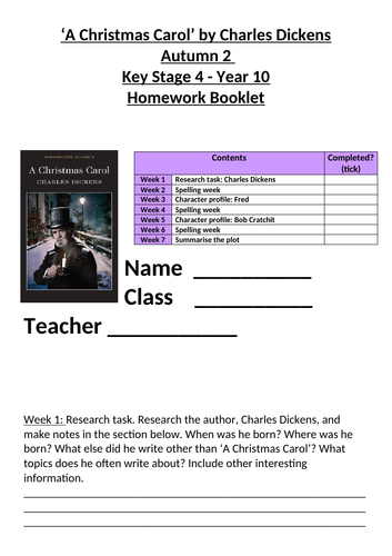 a christmas carol homework ideas