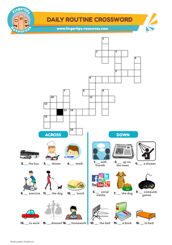 Daily Routine Vocabulary Crossword