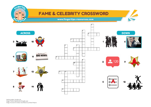 Fame Celebrity Vocabulary Crossword Teaching Resources