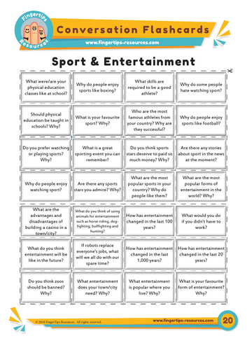Sport & Entertainment - Conversation Flashcards