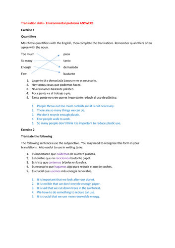 Environment translation skills home learning