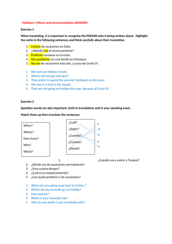 Holiday destination and accommodation translations