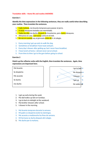 Home life and routine translations