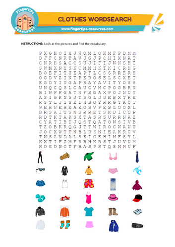 Clothes Vocabulary Word Search