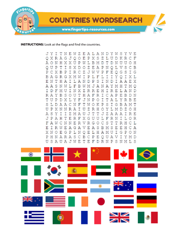 Countries And Flags Word Search Teaching Resources 5543