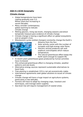 AQA climate change knowledge organiser