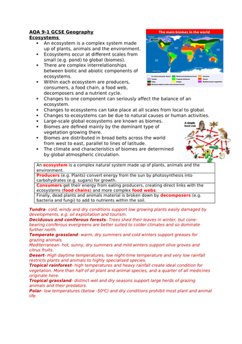 AQA ecosystems knowledge organiser