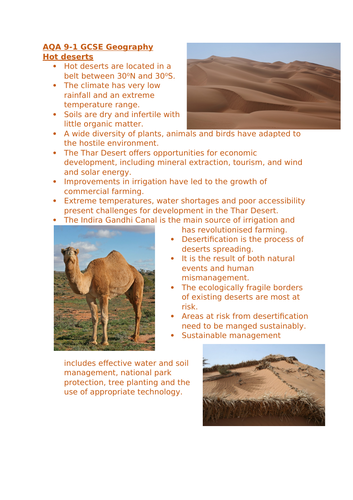 AQA hot desert knowledge organiser